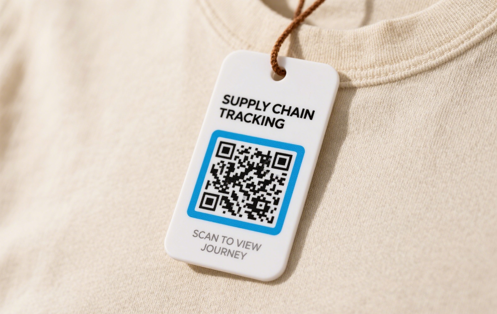 QR code on clothing hang tag leading to real-time supply chain data.